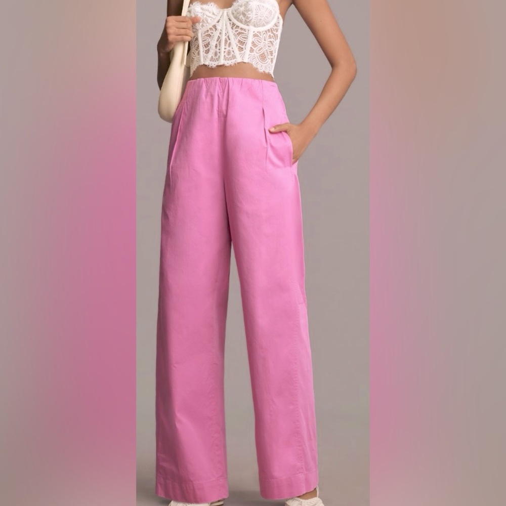 Anthropologie Maeve Pull-on curved poplin in color Pink size Small